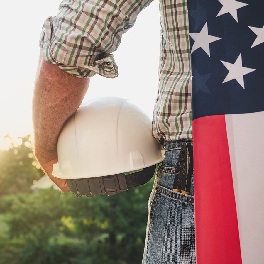 hard hat with American flag